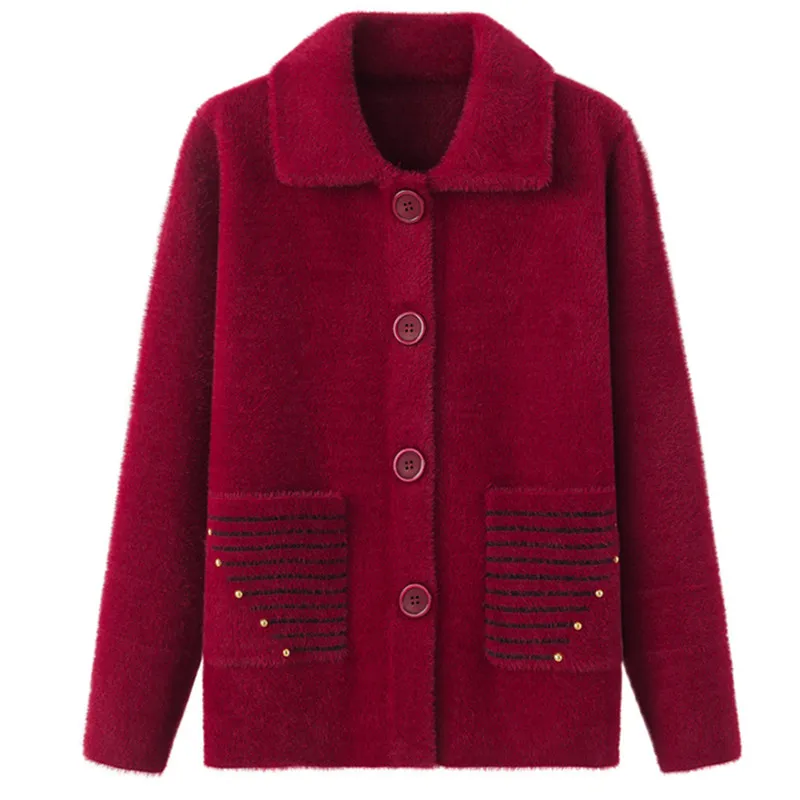 XL-4XL Middle Aged Mother Sweater Winter Warm Knitted Cardigan Coat Lapel Women Long Sleeve Tops Thicken Cashmere Sweaters
XL-4XL Middle Aged Mother Sweater Winter Warm Knitted Cardigan Coat Lapel Women Long Sleeve Tops Thicken Cashmere Sweaters