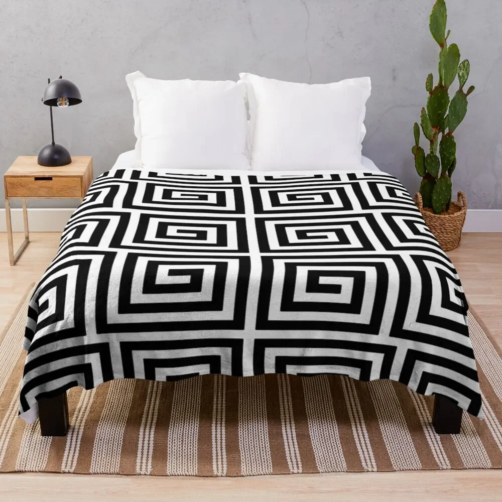 

Greek Key Pattern 122 Black and White Throw Blanket Heavy Vintage Luxury Designer Blankets