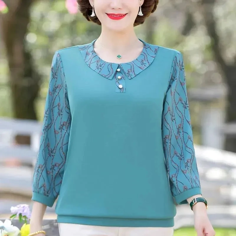 Mother's clothing 2022 spring summer new slim stitching knitted t-shirt loose casual women's print pullover bottoming shirt tops
Mother's clothing 2022 spring summer new slim stitching knitted t-shirt loose casual women's print pullover bottoming shirt tops