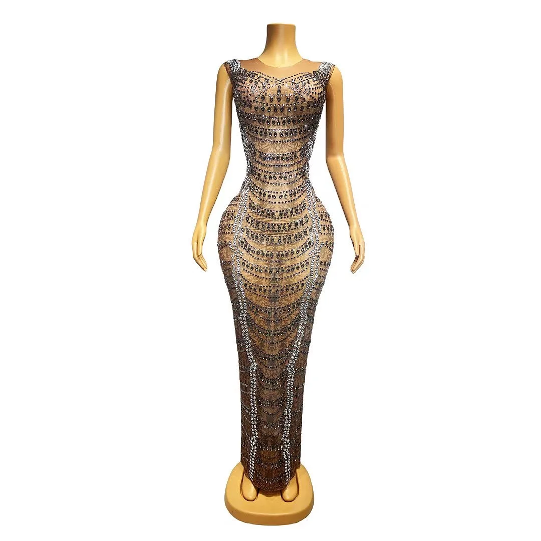 Shiny Sleeveless Mesh Rhinestones DressesWomen'S Party Evening Dress Birthday CelebrateCostume Stage Festival Outfit XD C092
Shiny Sleeveless Mesh Rhinestones DressesWomen'S Party Evening Dress Birthday CelebrateCostume Stage Festival Outfit XD C092
