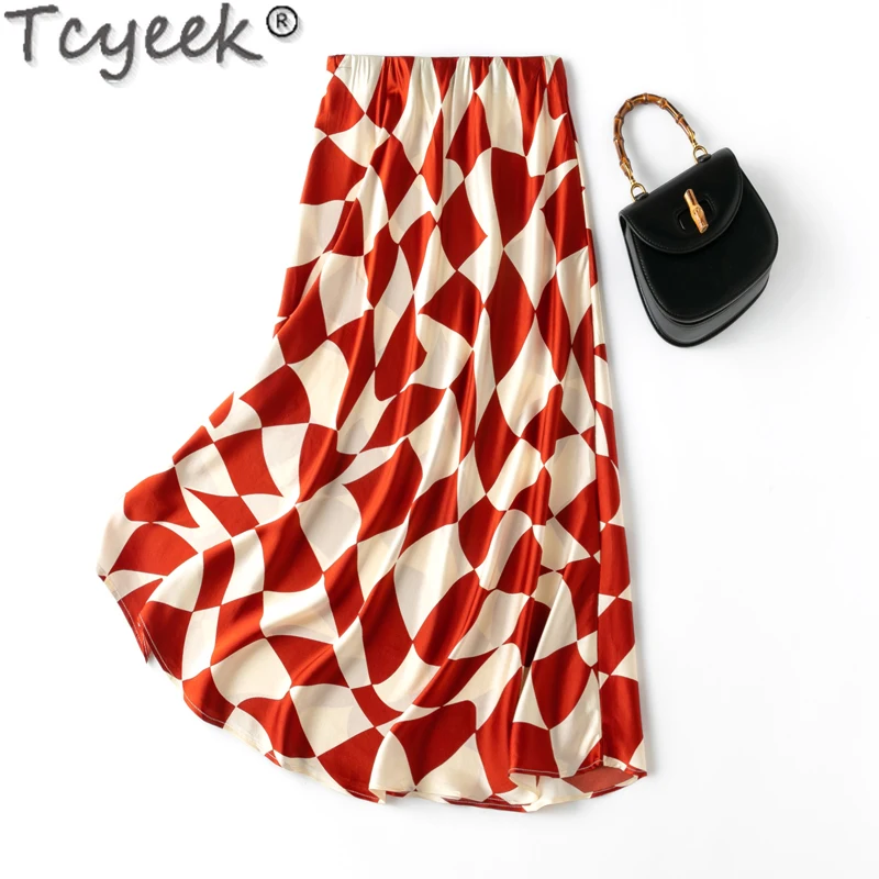 

Tcyeek 93% Mulberry Silk Women's Skirt Fashion Midi Skirts Spring Summer 22mm Real Silk Skirts for Woman Clothes Hip Wrap Skirt