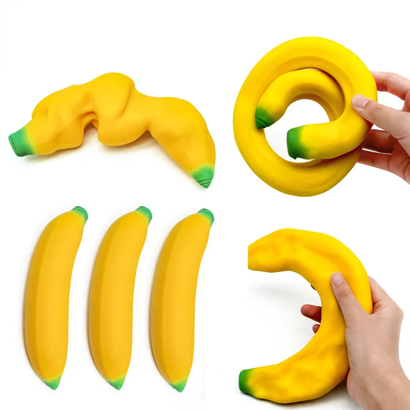 

Stretchy Banana Sensory Toy Squeeze Squishy Stress Relief Toy Fidget Toys for Kids Antistress Elastic Gluesand Filled Rubber Toy