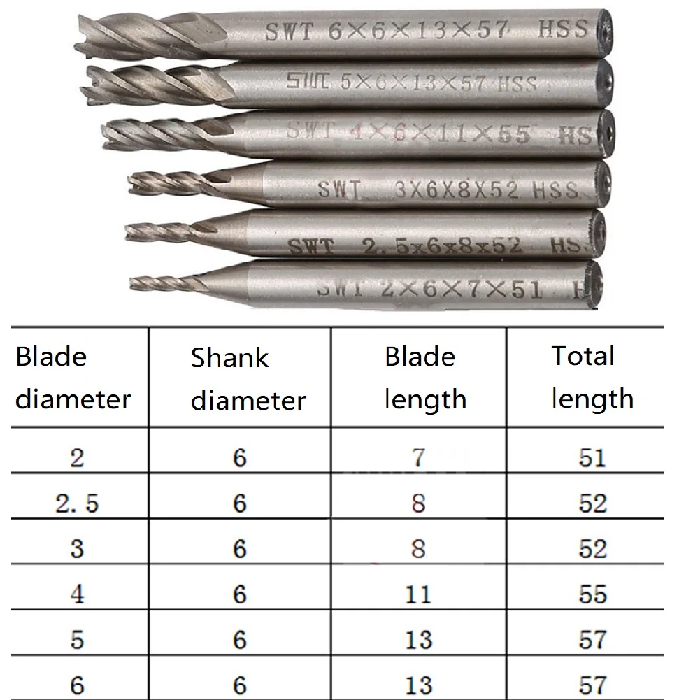 6PCS 4-flute Milling Cutter 2-6mm Steel Straight Shank 4 Flute End Mill Drill Bits For Side Milling End Mills Finishing Tools
6PCS 4-flute Milling Cutter 2-6mm Steel Straight Shank 4 Flute End Mill Drill Bits For Side Milling End Mills Finishing Tools