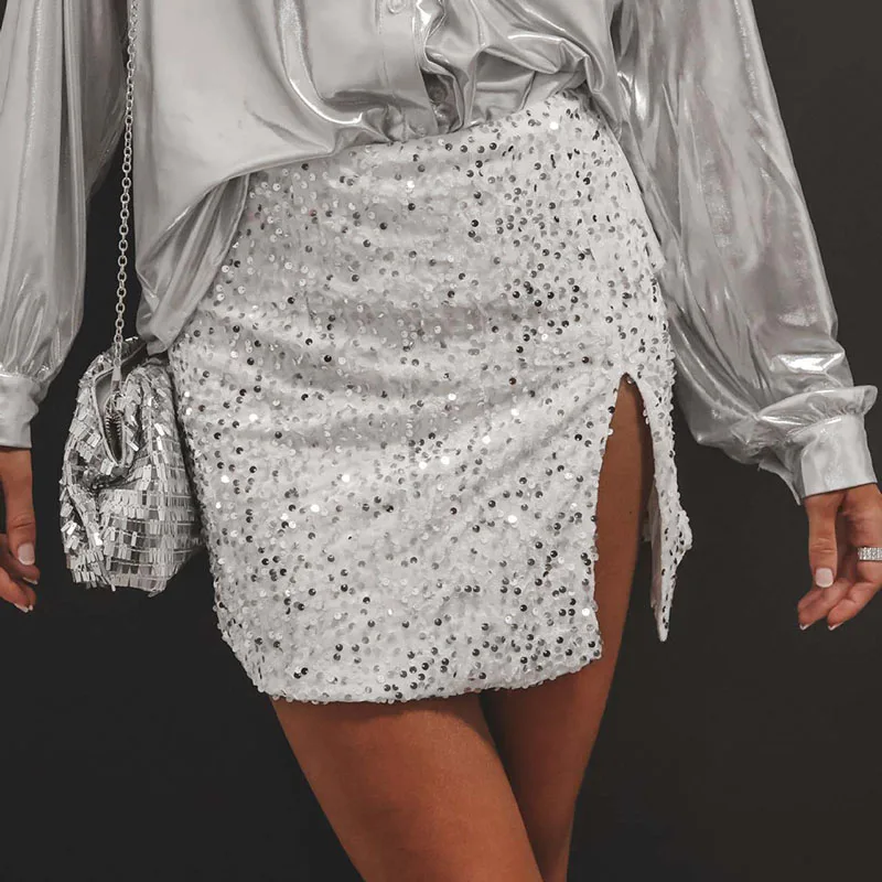 Clubwear Party Sharkly Glitter Sequin Skirts for Women Spring High Waist Split Mini Skirts Autumn Back Zipper Slim A-Line Skirts
Clubwear Party Sharkly Glitter Sequin Skirts for Women Spring High Waist Split Mini Skirts Autumn Back Zipper Slim A-Line Skirts