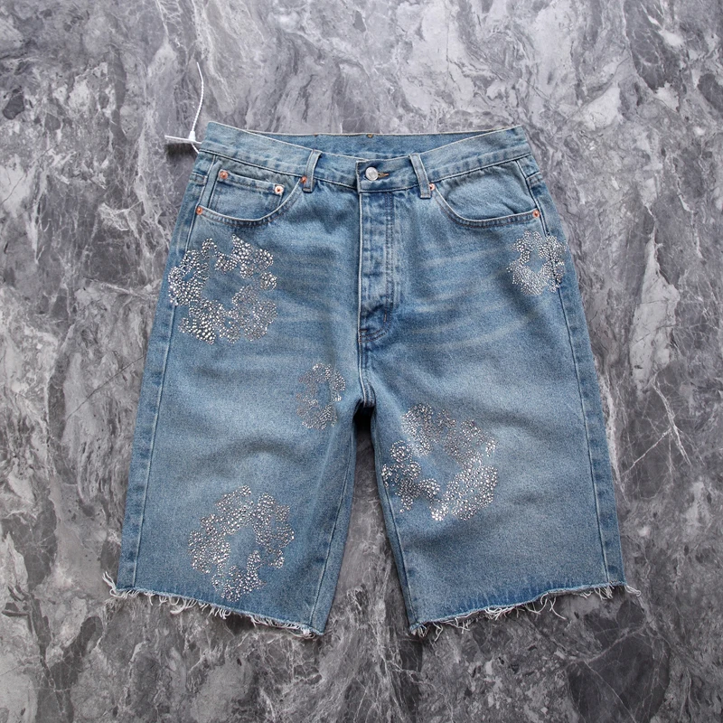 

High Quality Retro Fashion Street Style Denim Tears Short Pants Kapok Printed Do Old Washed Jean Shorts