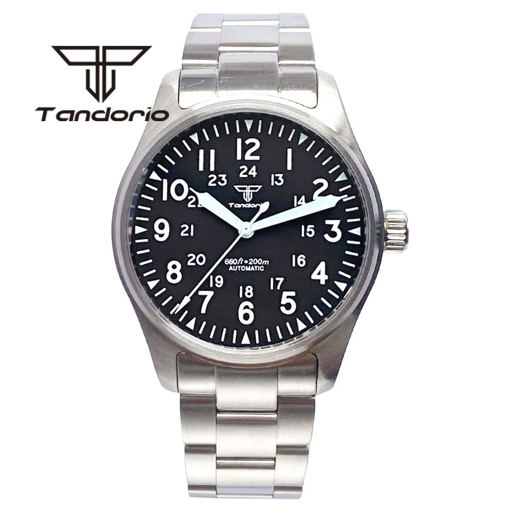 

Tandorio 200M NH35A PT5000 39mm Automatic Dive Pilot Watches for Men Steel Bracelet Sapphire Glass Screw Crown Green Luminous