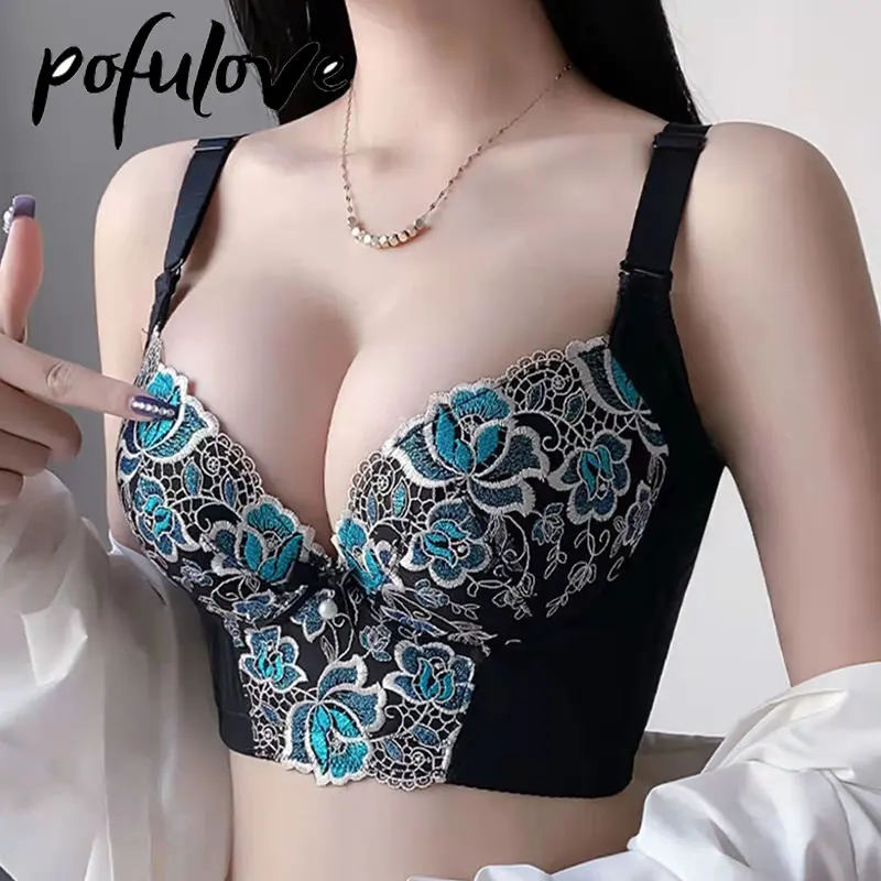 

POFULOVE Adjustable Lingerie Women with Gathered Breasts Bra Upper Support for Correction of Sagging External Expansion Bra