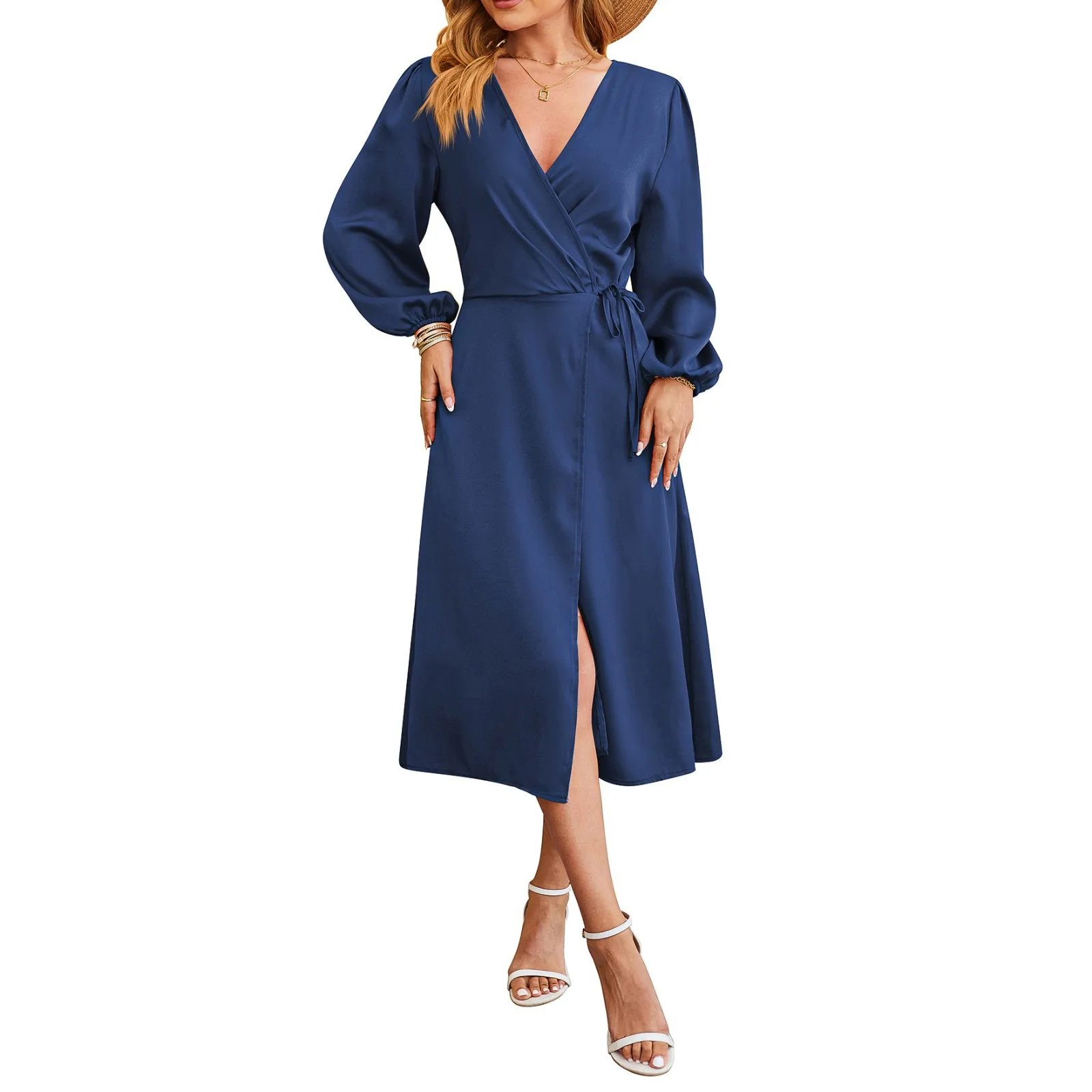 Женские сексуальные модные платья с V-образным вырезом, длинным рукавом и разрезом на подоле, пуловер, элегантные женские платья, женский ский пуловер 2024