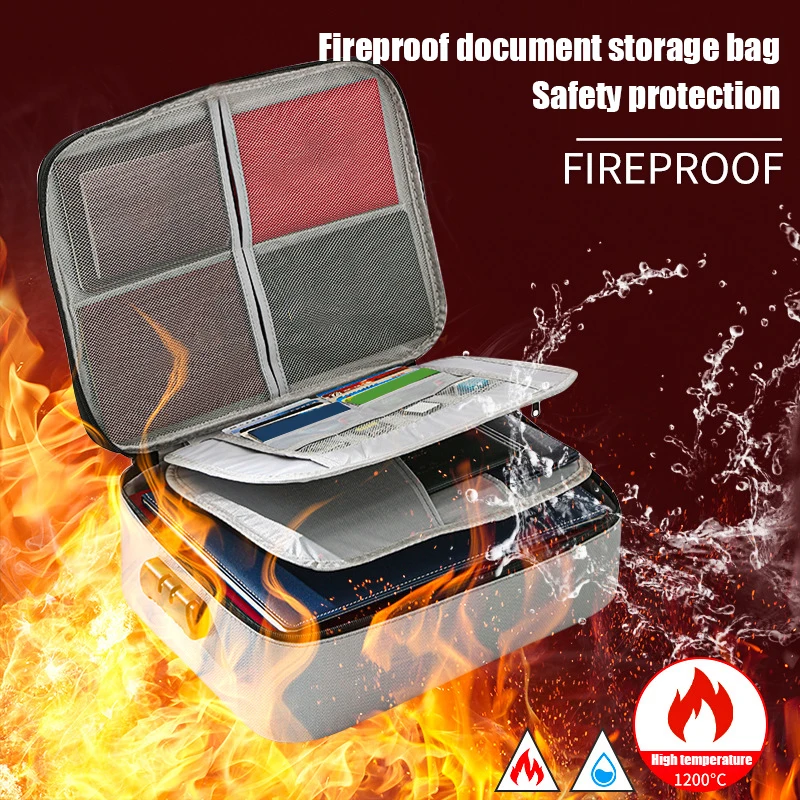

Multi-Layer Card Case Fireproof Document Password Bag Travel Waterproof File Money Storage Safety Papers Organizer