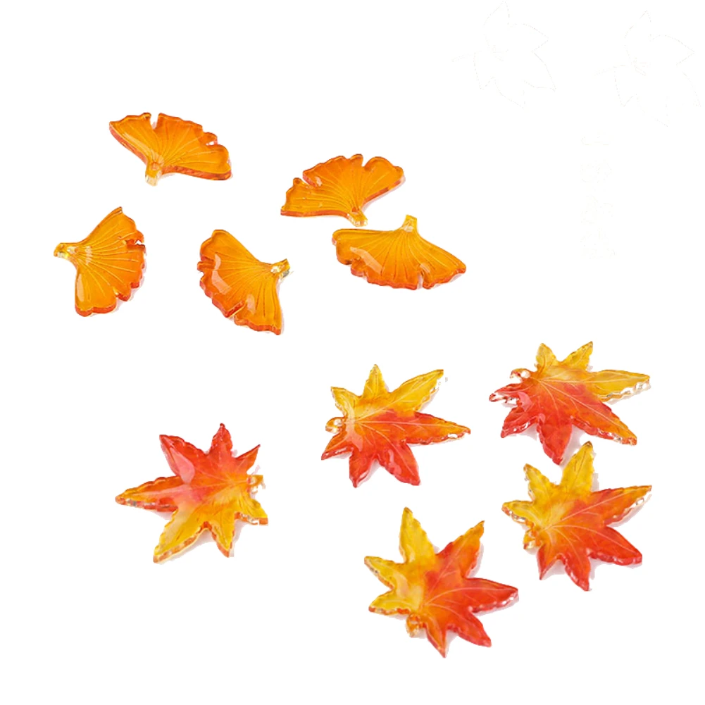 

30pcs Autumn Maple Leaf Acrylic Pendant Ginkgo Leaf Plastic Charms Amber Orange Color Jewelry Findings for Earrings DIY Making