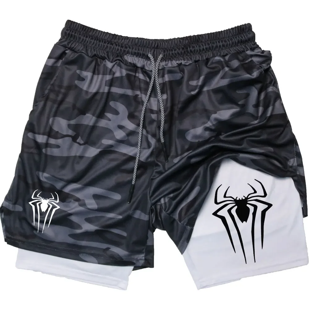 

Camo Shorts Quick Dry Running 2 In 1 Workout Shorts Training Jogging Y2K Spider Short Pants Summer Men Women Sportwear
