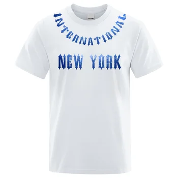 T-shirt Casual Feminina de Algodão "New York Us You Are The Best" 7 International New York City Print Men Blue Nebula T-Shirts Summer Cotton T Shirt Oversized Loose Tops Street Branded T-Shirt