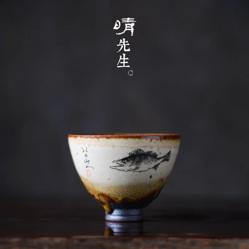 

★Mr. Qing Hand-Painted Kung Fu Tea Cup Jingdezhen Tea Cup Master Cup Gracked Glaze Supportable Stoneware Flambe Tea Cup Tea Cup