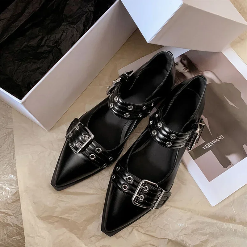 

Women Mary Janes Shoes Flats Shallow Pointed Toe Summer Shoes Designer Brand Sandals 2024 Lolita Dress Walking Chaussures Femme
