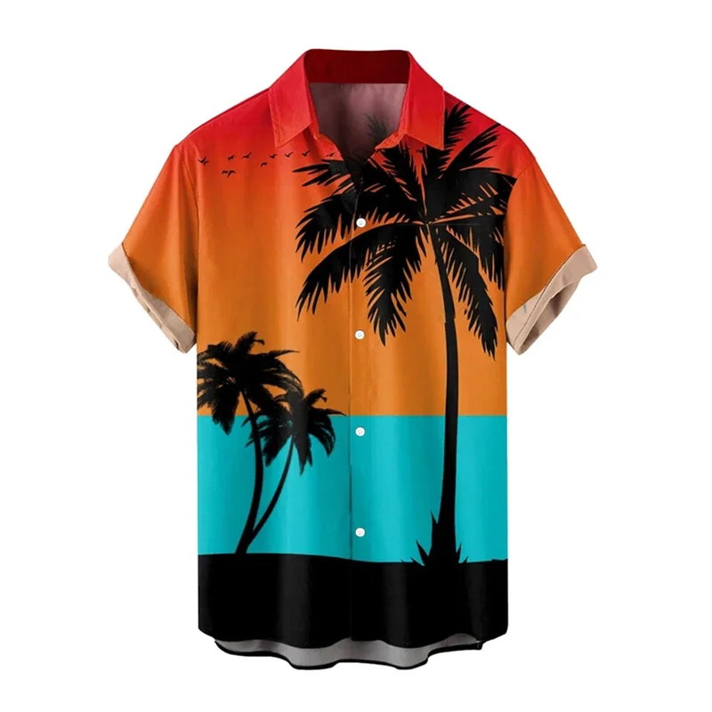

Men's Hawaiian Shirts Summer 3D Print Palm Tropical Beach Aloha Shirt Oversized Short Sleeve Button Down Hippie Shirt Clothing
