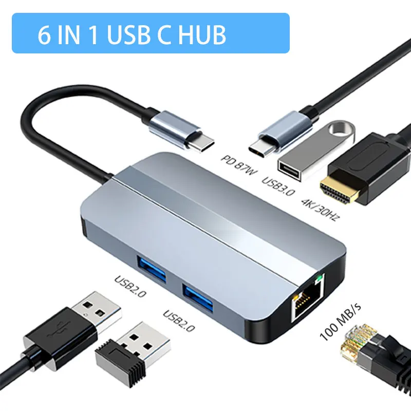 

USB C-хаб на 4K 30 Гц HDMI-адаптер Dock с RJ45 87 Вт PD зарядка TF/SD для MacBook Pro планшетного ПК с Type C ноутбука USB 3,0 HUB