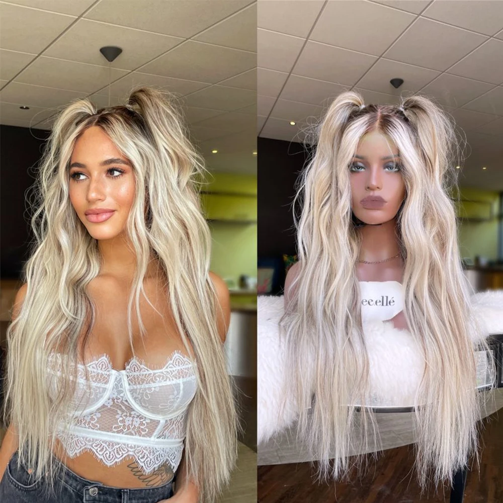 

Creamy Blonde With Ash Highlights Full Lace Wig 100% Brazilian Human Hair Loose Wave Lace Front Wig 13x6 Glueless HD Wig 200%