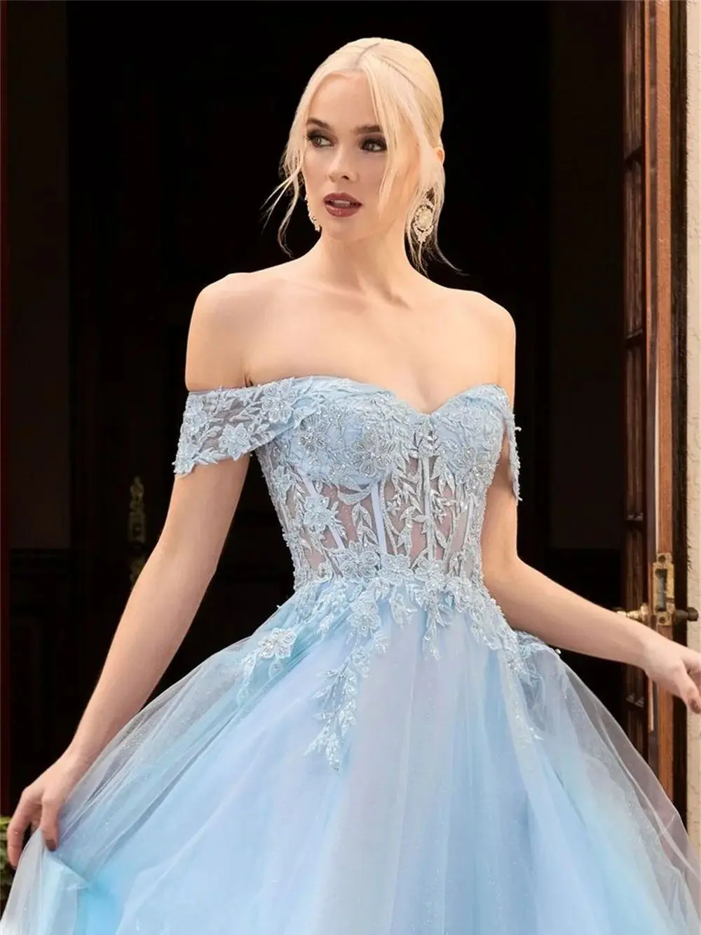 Sansa Green Lace Embroid فساتين سهره فاخره 2023 A-line فساتين السهرة Sweet Off Shoulder Vestidos De Noche Fairy Prom Dresses 13 S3b89d7b7c198457db398d8e598bcbac5r