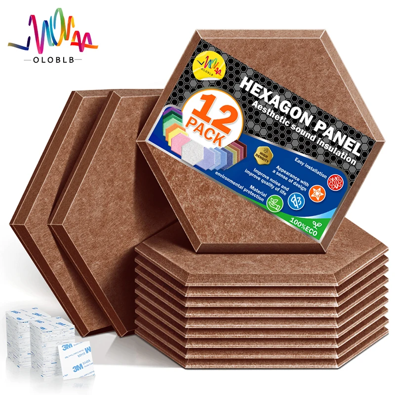 

12 Pack Hexagon Acoustic Panels, High Density Sound Absorbing Panels，Sound Proof Insulation Beveled Edge， Studio Treatment Tiles