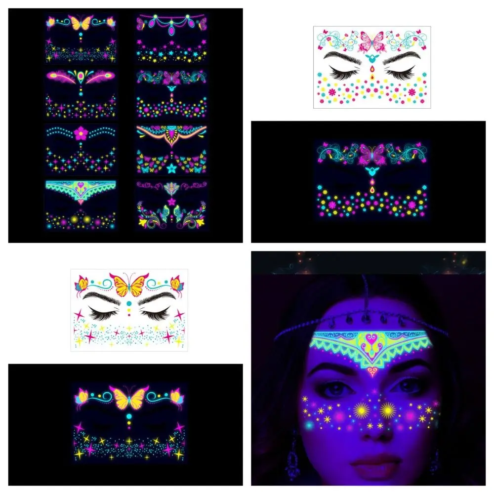 

Fluorescent Face Stickers Waterproof Glow in The Dark Decorations Stickers New Luminous Glowing Tattoos Music Festival