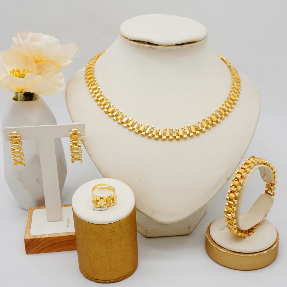 Gold Color Jewelry Sets With Simple Atmospheric Earrings Necklace Bracelet Ring Suitable For Wedding Gifts 9 Mallzona S3b8c320a94f345c0895e7c881460513cb Gold Color Jewelry Sets With Simple Atmospheric Earrings Necklace Bracelet Ring Suitable For Wedding Gifts Mallzona