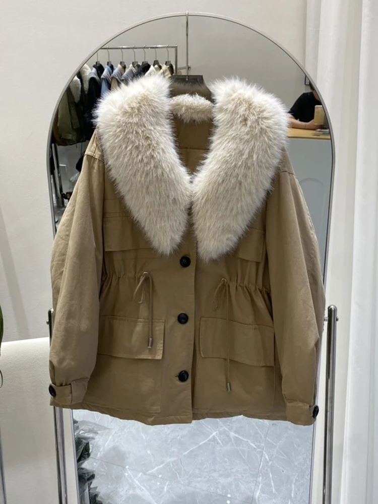 2023 Thick Warm Female Loose Oversize Duck Down Coat Big Fur Collar Winter Jacket Drawstring Women Streetwear Outerwear
2023 Thick Warm Female Loose Oversize Duck Down Coat Big Fur Collar Winter Jacket Drawstring Women Streetwear Outerwear