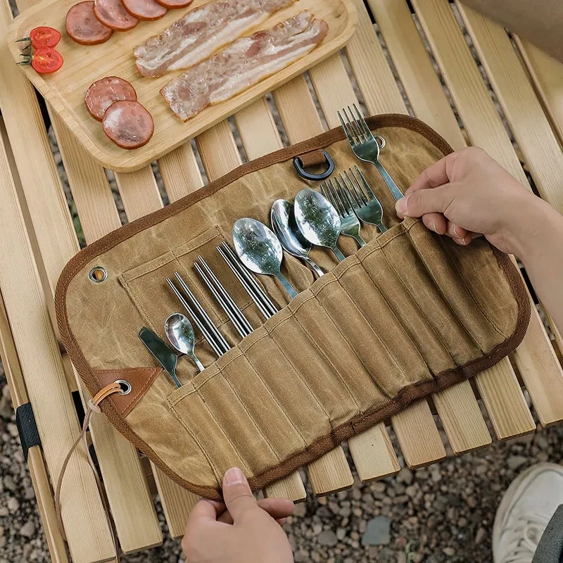 Outdoor Cutlery Storage Bag 4 People Camping Set Bag Stainless Steel Spoon Chopsticks Fork Over Wax Canvas Picnic Portable
Outdoor Cutlery Storage Bag 4 People Camping Set Bag Stainless Steel Spoon Chopsticks Fork Over Wax Canvas Picnic Portable
