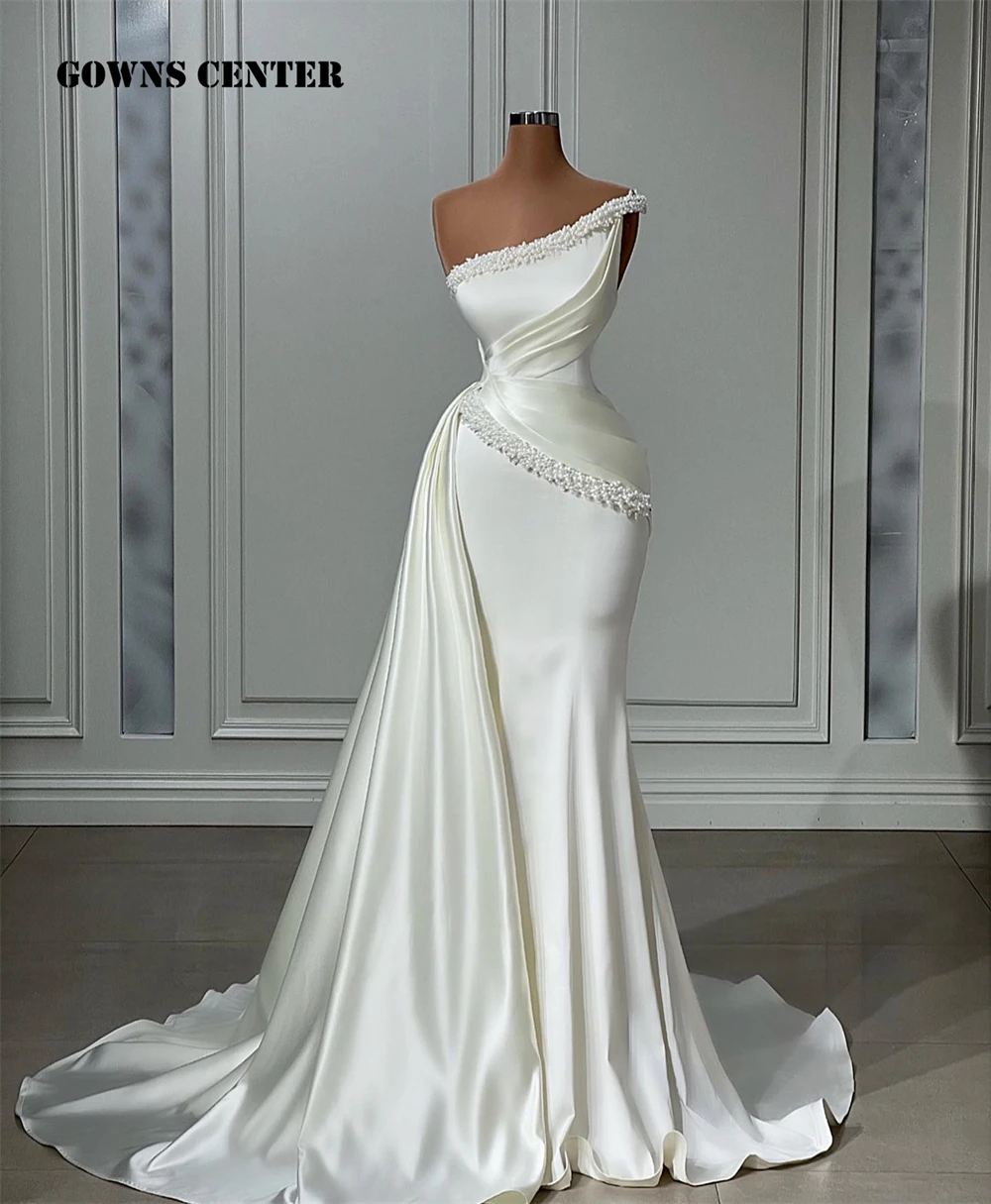 Pearls Beaded One Shoulder Wedding Dress With Train Bridal Gowns Custom Made Satin Bride Gowns Elegant Vestido de novia
Pearls Beaded One Shoulder Wedding Dress With Train Bridal Gowns Custom Made Satin Bride Gowns Elegant Vestido de novia