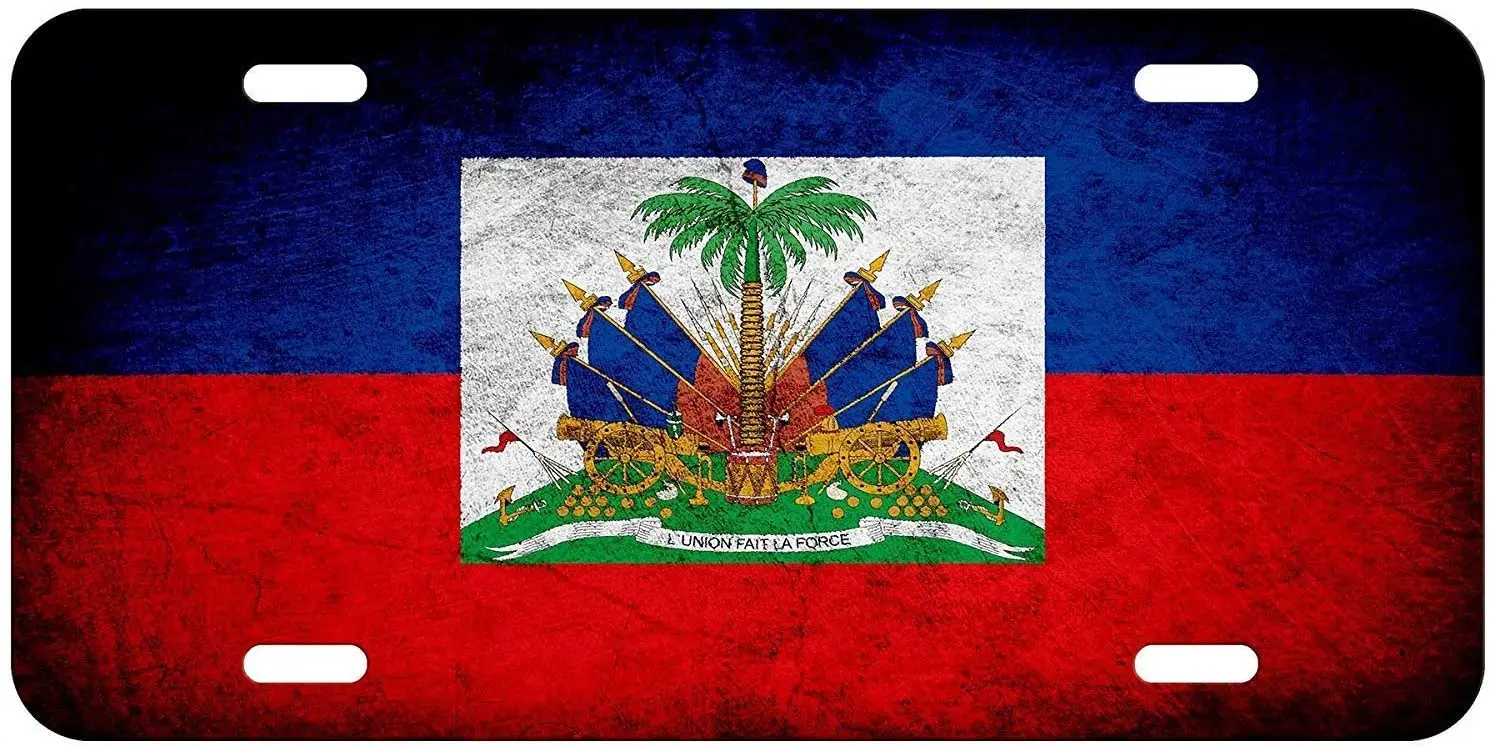 

Anwei Flag of Haiti (Haitian) - Rustic Front Metal Aluminum License Plate Vanity car tag Home Door Sign 6" x 12" with 4 Holes