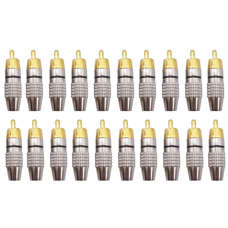 

20pcs Adapter Connectors Gold Plated Soldering Audio Video RCA Male Plug for Audio Speakers/Amplifiers 42 * 11mm