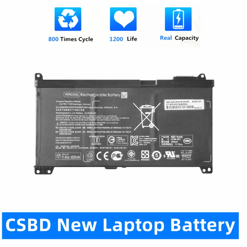 

CSBD New RR03XL Laptop Battery For HP ProBook 430 440 450 455 470 G4 G5 HSTNN-PB6W HSTNN-UB7C HSTNN-LB71 851477-832 11.4V 48WH