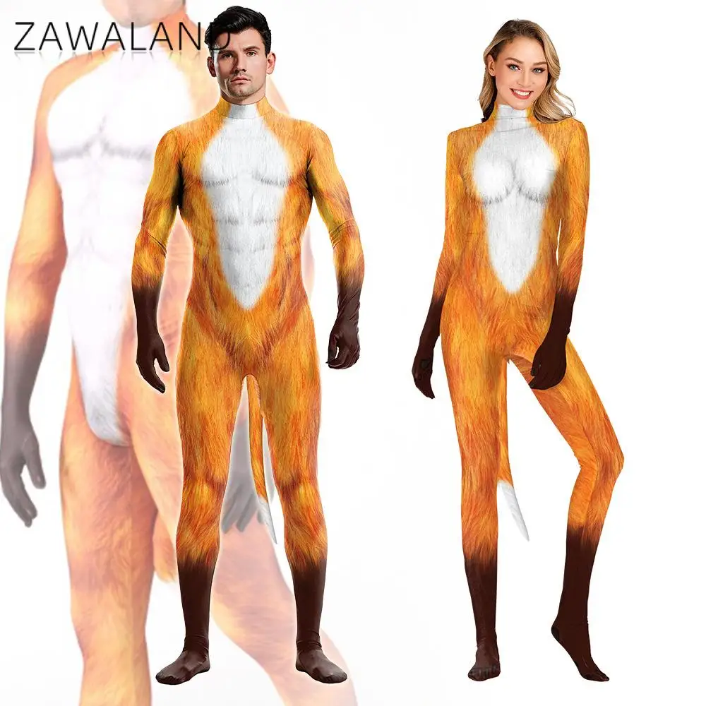 

Zawaland Halloween Whole Cosplay Costumes Animal Full Cover Fox 3D Printed Fantasy Catsuit Adult Unisex Zentai Suit Bodysuit