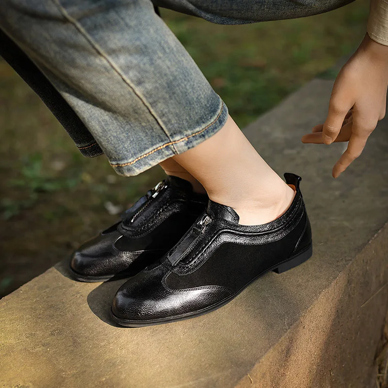 Phoentin Designer front zip deep mouth shoes Women Cozy Retro low heels Office Lady Pumps Genuine leather patchwork shoes FT3166
Phoentin Designer front zip deep mouth shoes Women Cozy Retro low heels Office Lady Pumps Genuine leather patchwork shoes FT3166
