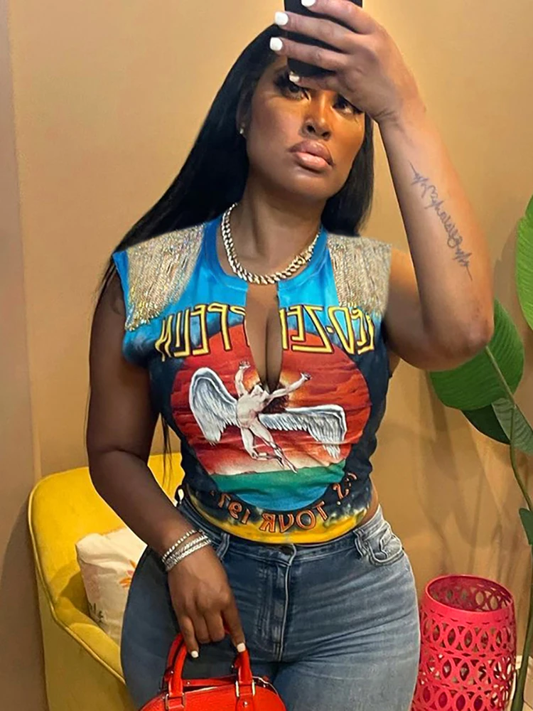 Simenual Sleeveless Tassel T-shirts Ladies O-neck Split Cleavage Graphic Printing Crop Tops Hip Hop Dance Clubwear Y2k Clothes
Simenual Sleeveless Tassel T-shirts Ladies O-neck Split Cleavage Graphic Printing Crop Tops Hip Hop Dance Clubwear Y2k Clothes