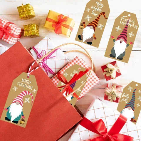 

100Pcs Merry Christmas Tags Labels Gift Wrapping Paper Hanging Tags Santa Claus Paper Cards Xmas DIY Crafts Party Supplies