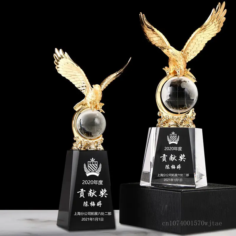 

High-End Metal Eagle Plus Crystal Trophy, annual Meeting Award, Souvenir, Sales, Home Decoration, Engraving, New, 1Pc