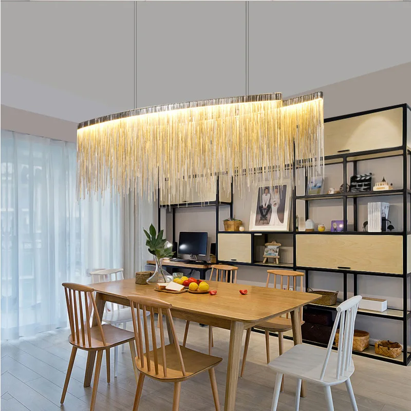 Minimalist Modern LED Tassel Chain Chandeliers Remote Control Luxury Hanging Pendant Lights Living Room Restaurant Lustre Lamp 
Minimalist Modern LED Tassel Chain Chandeliers Remote Control Luxury Hanging Pendant Lights Living Room Restaurant Lustre Lamp