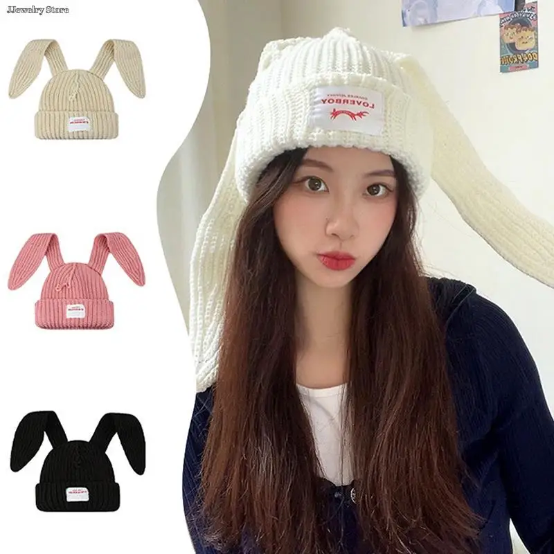 

1PC Beanie Long Ear Hat Crochet Knitted Hat Cute Bunny Hat Rabbit Ears Hats For Women Winter Warm Hats Warm Caps