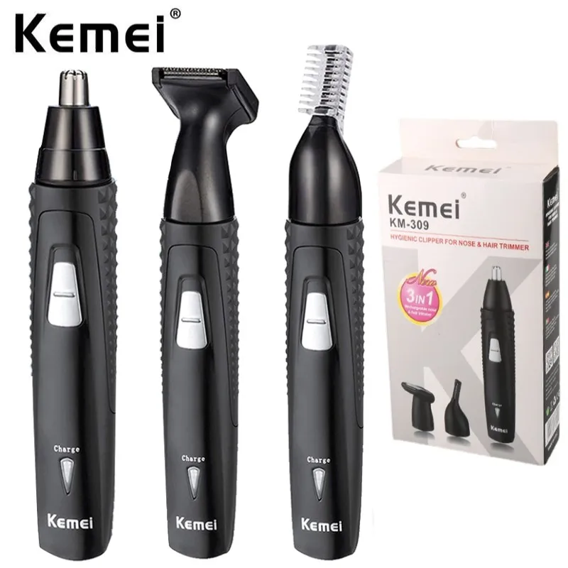 

Kemei 3-In-1 Rechargeable Electric Nose Hair Trimmer Ear Sideburns Cutter Cleaner Facial Care Machine Nose&Ear Clipper KM-309