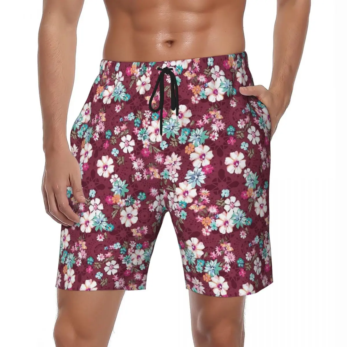 

Swimsuits Ditsy Floral Gym Shorts Summer Awesome Flowers Casual Beach Shorts Men's Design Sportswear Quick Dry Swim Trunks