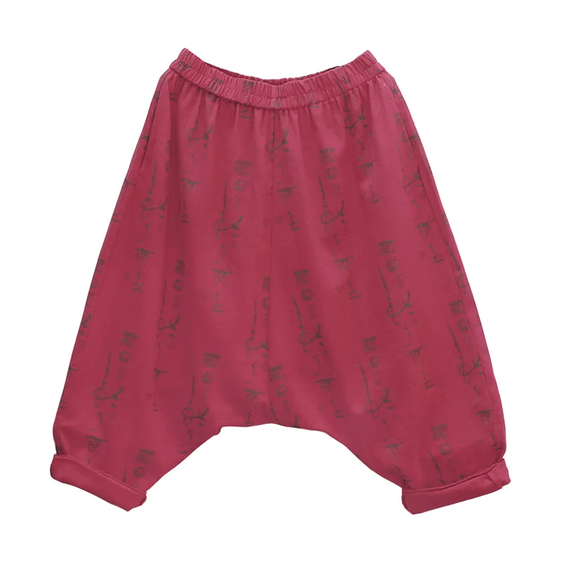 

Women Baggy Harem Pants Cotton Linen Print Drop Crotch Bloomers Lantern Aladdin Indian Nepal Cross-pants Japanese Samurai Pants