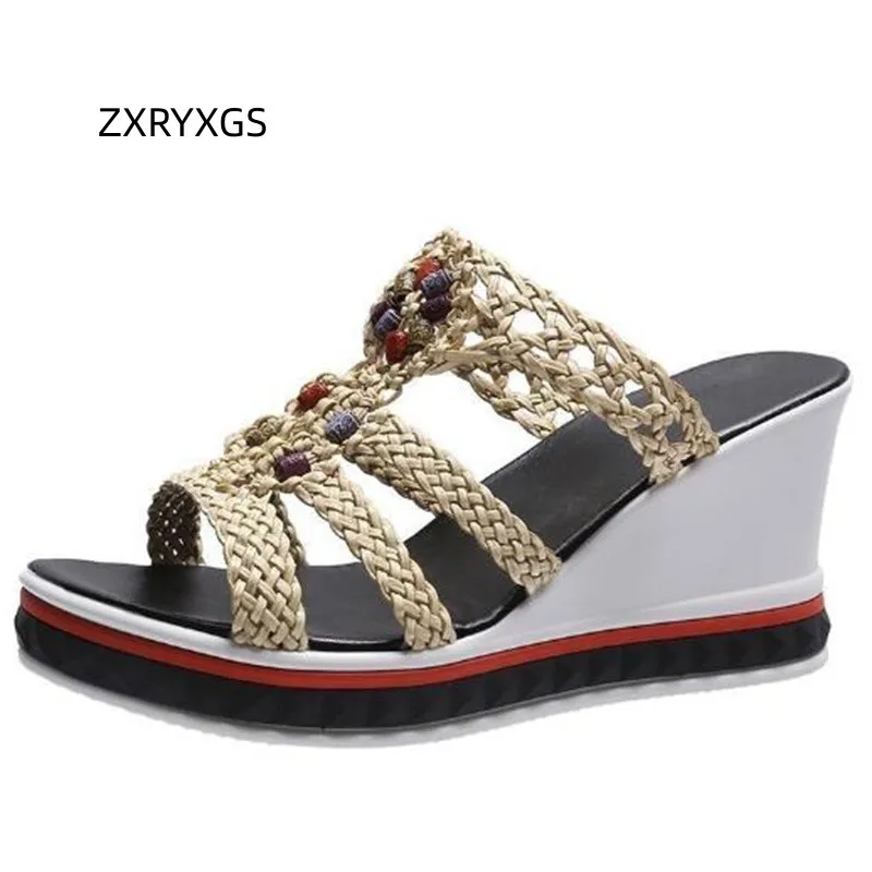 ZXRYXGS Новинка 2023 года, богемный стиль, Премиум микрофибра, бисер, плетеная обувь с открытым носком, женские тапочки, летние сандалии на танкетке с толстой подошвой 
ZXRYXGS Новинка 2023 года, богемный стиль, Премиум микрофибра, бисер, плетеная обувь с открытым носком, женские тапочки, летние сандалии на танкетке с толстой подошвой