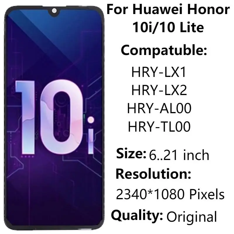 

6,21 "Новый ЖК-дисплей для Huawei Honor 10 Lite с рамкой Honor 10i HRY-LX1 сенсорный экран дигитайзер Запасные части