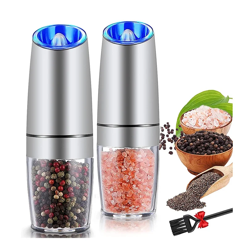 

Electric Salt and Pepper Grinders Stainless Steel Automatic Gravity Herb Spice Mill Adjustable Coarseness Kitchen Gadget Sets