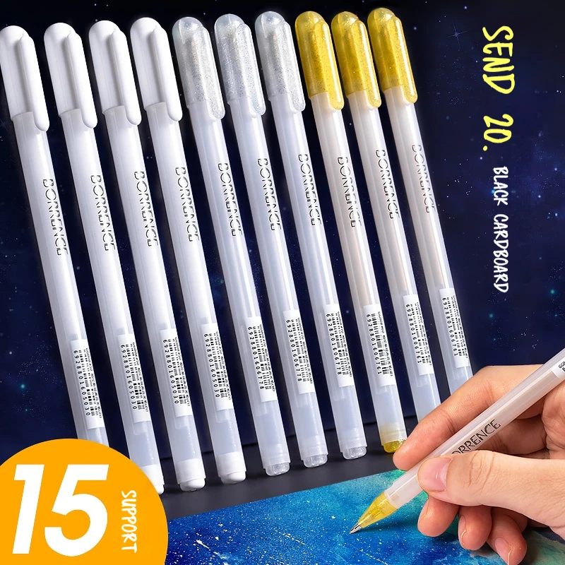 Borrence 15pcs Highlight brush art highlight white pen Fine gold paint pen Drawing gold water pen waterproof pen waterproof pen
Borrence 15pcs Highlight brush art highlight white pen Fine gold paint pen Drawing gold water pen waterproof pen waterproof pen