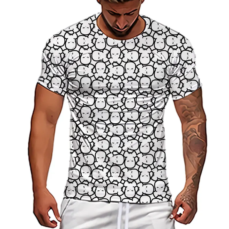 Men's cartoon simple stroke biochemical mask printed T-shirt casual O-neck oversized short sleeved personalized versatile Tee
Men's cartoon simple stroke biochemical mask printed T-shirt casual O-neck oversized short sleeved personalized versatile Tee