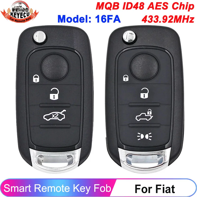 

KEYECU 433.92MHz FSK MQB 48 / 4A Chip For Fiat 500X Egea Tipo 2016 2017 2018 Megamos AES Model: 16FA Flip Car Remote Key Fob