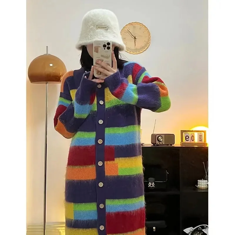 Sweet Candy Rainbow Knitted Cardigan Plush Sweater Coat Top Women Autumn Winter New Retro Lazy Contrast Color Sweater
Sweet Candy Rainbow Knitted Cardigan Plush Sweater Coat Top Women Autumn Winter New Retro Lazy Contrast Color Sweater