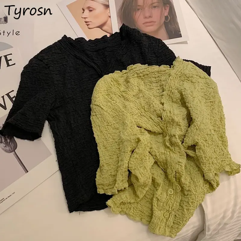 Summer Shirts Women Folds Minimalist Pure Design Retro All-match Casual Daily Slim Korean Style V-neck Breathable Basic Ladies
Summer Shirts Women Folds Minimalist Pure Design Retro All-match Casual Daily Slim Korean Style V-neck Breathable Basic Ladies