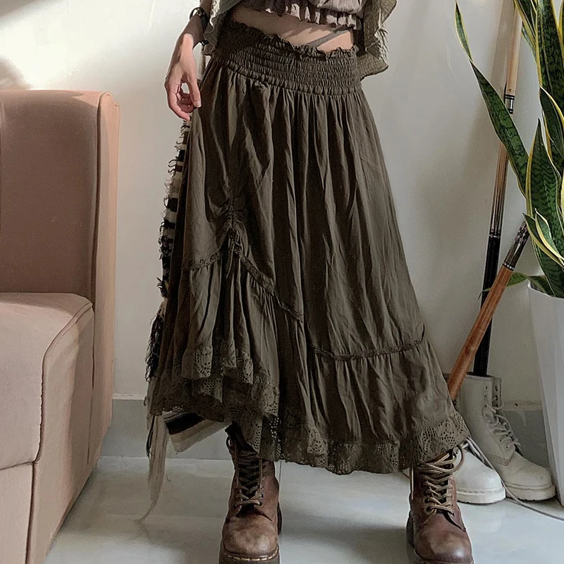 Women Long Skirt Vintage Elastic Waist Lace Patchwork Drawstring Summer Skirt Streetwear
Women Long Skirt Vintage Elastic Waist Lace Patchwork Drawstring Summer Skirt Streetwear